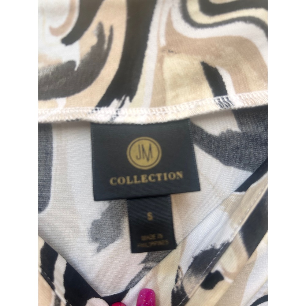 JM Collection Womens Small Cold Shoulder Marble Swirl Print 3/4 Sleeve Top Tan - Picture 4 of 5